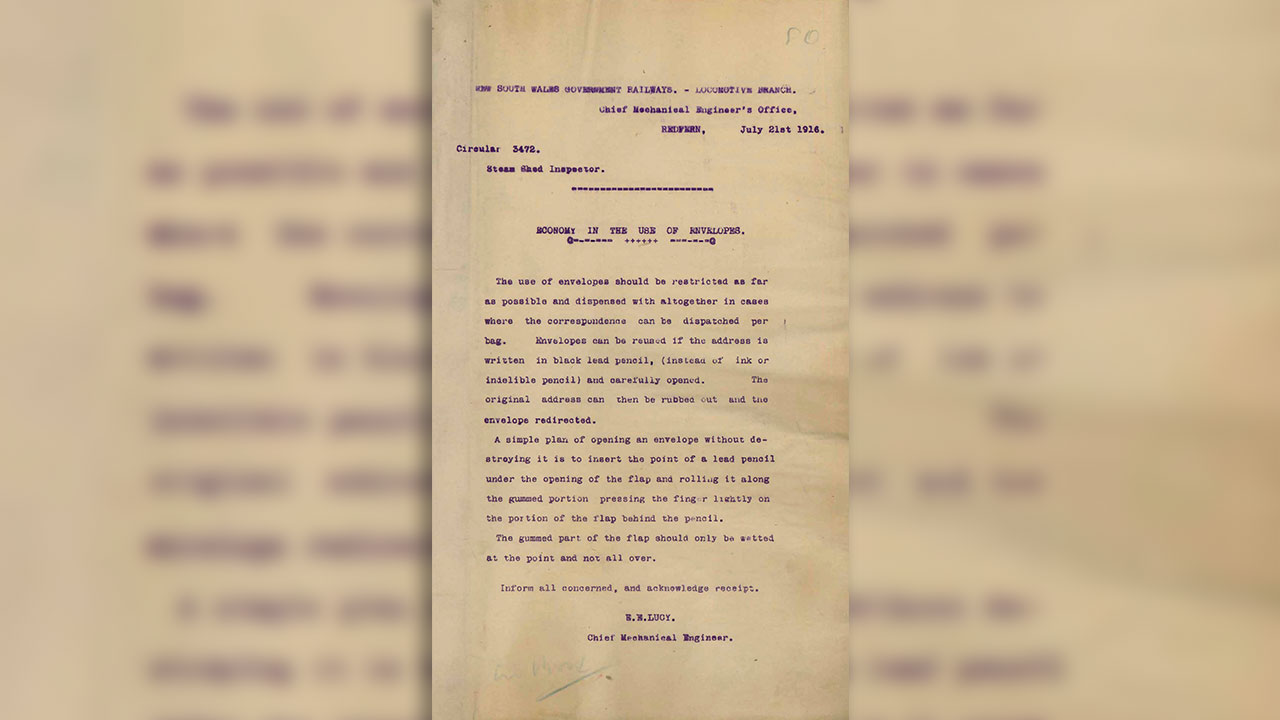 Economy in the use of envelopes. Circular No. 3472 21 July 1916 E. E. Lucy CME.